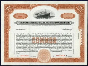 EE. UU. CA COSTA BANCO NACIONAL DE LOS ÁNGELES 19-- CERTIFICADO DE STOCK DE MUESTRA - Imagen 1 de 1