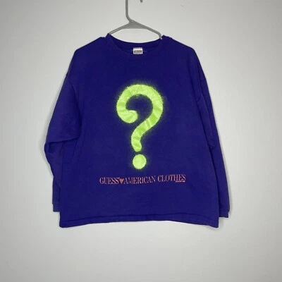 Vintage 1989 Guess Shirt Spray Paint Question Mark Old School The Riddler Purple - Image 1 of 4
