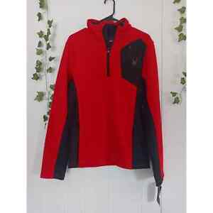 NWT Spyder Men's Half Zip Red Black Fleece Jacket Shirt Size Medium