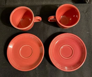 4 Pc Fiestaware Scarlet Red Coffee Tea Cup & Saucer Set Homer Laughlin Mint !! - Picture 1 of 13