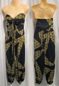 SHEIKE Strapless Jene Jumpsuit Yellow Black Pleated Bow Front Size 6 - Picture 1 of 8