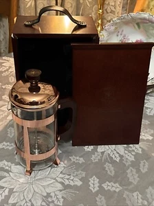 Coffee Lover’s Gift Starbuck’s Solid Mahogany Wood Box & Copper Coffee Press New - Picture 1 of 24