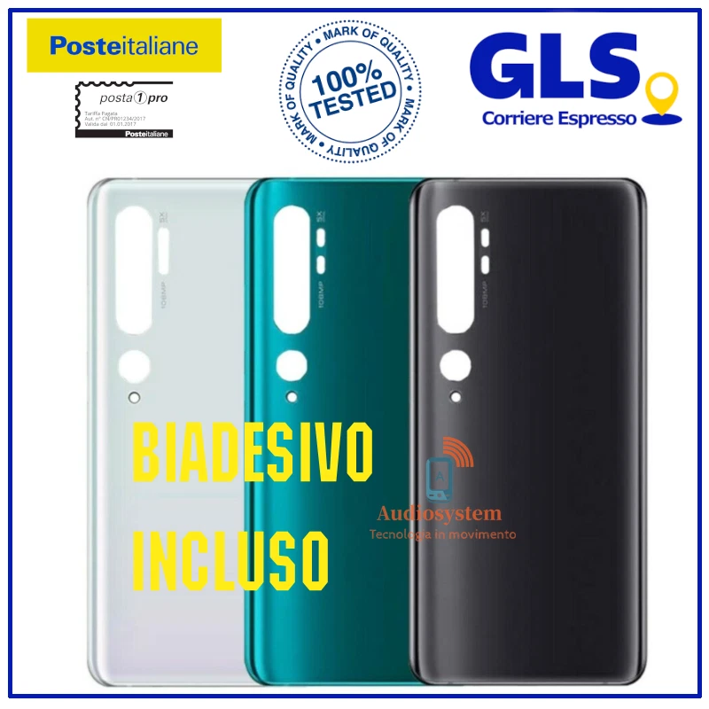 AUDIOSYSTEM COVER POSTERIORE SCOCCA+BIADESIVO Per XIAOMI MI NOTE 10 PRO VETRO M1910F4G BACK