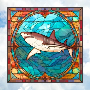 Hai Faux Buntglas FENSTER KLAMMER Größe 8" Quadrat Repositionierbares Vinyl - Bild 1 von 1