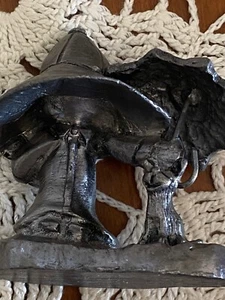 Michael A Ricker Pewter Figurine Child with Umbrella and Dog or Cat - Picture 1 of 4