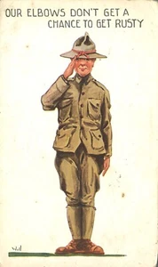 Tarjeta postal cómica Bernhardt Wall Soldado del ejército de la Primera Guerra Mundial derrame solo 70000 frijoles a la semana 1917 - Imagen 1 de 2