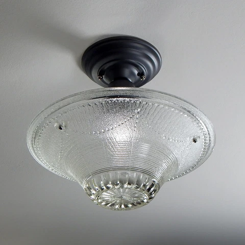 Semi-Flush Beaded Chain Ceiling Light. Vintage Glass Shade. New Custom Fixture Cover