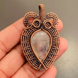 Rutile Quartz Gemstone  Copper Wire Wrapped Handmade Pendant 2.2" Jewelry A5238 - Picture 1 of 3