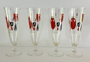 Rare Harry Meth Signed Fishing Lure Pilsner glasses Retro set of 4 - Picture 1 of 5
