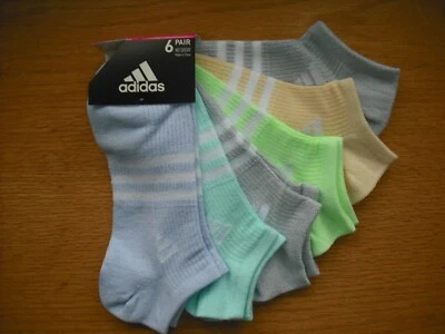 Womens/Teens NWT ADIDAS No-Show Socks 6prs Lightweight Aqua Gray Arch Suppt Sz:M - Image 1 of 2