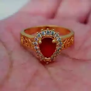 2.00Ct Pear Cut Red Ruby Lab Created Promise Wedding Ring 14K Yellow Gold Plated - Picture 1 of 3