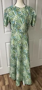 Amish Mennonite Cape Dress Medium Modest Conservative Green, Wht ,blueFlower B36 - Picture 1 of 16