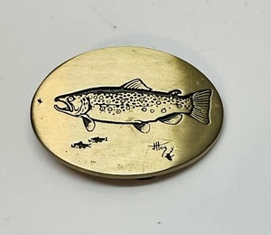 Vintage Bitterwurzelschnalle Bronze mit Forelle - Bild 1 von 3