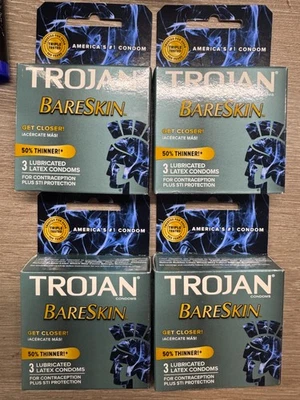 4 caixas de preservativos Trojan Bareskin 50% mais finos 3ct CADA 12 TOTAL VALIDADE 1/28 - Imagem 1 de 4
