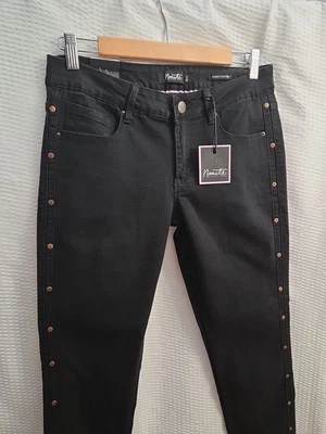 Pantalones de mezclilla negros ajustados Hamilton de tiro medio Nanette para mujer con tachuelas de cobre en el lateral Foto 1 de 4