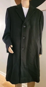 Jos A Bank 100% Wool Overcoat Mens Black Business Trench Coat Buttoned 50R *Read - Picture 1 of 11