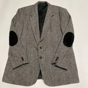 Vintage Tweed Blazer Mens 46 Grey Wool Lambswool Herringbone Jacket Countries - Picture 1 of 16