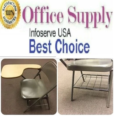 Silla Plegable de Acero Durable con Brazo de Tableta y Estante para Libros, Silla de Acero con Brazo/Estante Foto 1 de 3