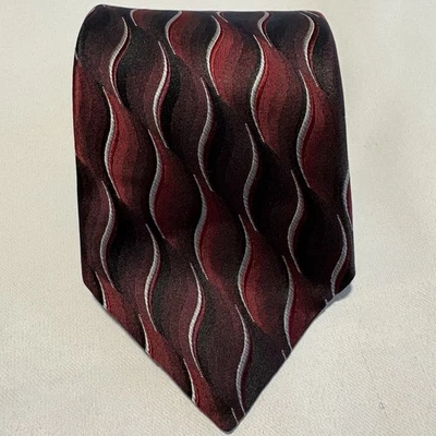 "Corbata de seda Bugatti roja multicolor patrón de onda abstracta 4"" de ancho italiana" Foto 1 de 4