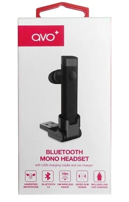 Avo+ Bluetooth Mono Headset 26458 mit USB-Ladestation und KFZ-Ladegerät Schwarz - Bild 1 von 2