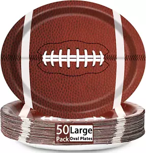 50 PCS Football Oval Paper Plates Large 11” Disposable American Rugby Sport Plat - Picture 1 of 7