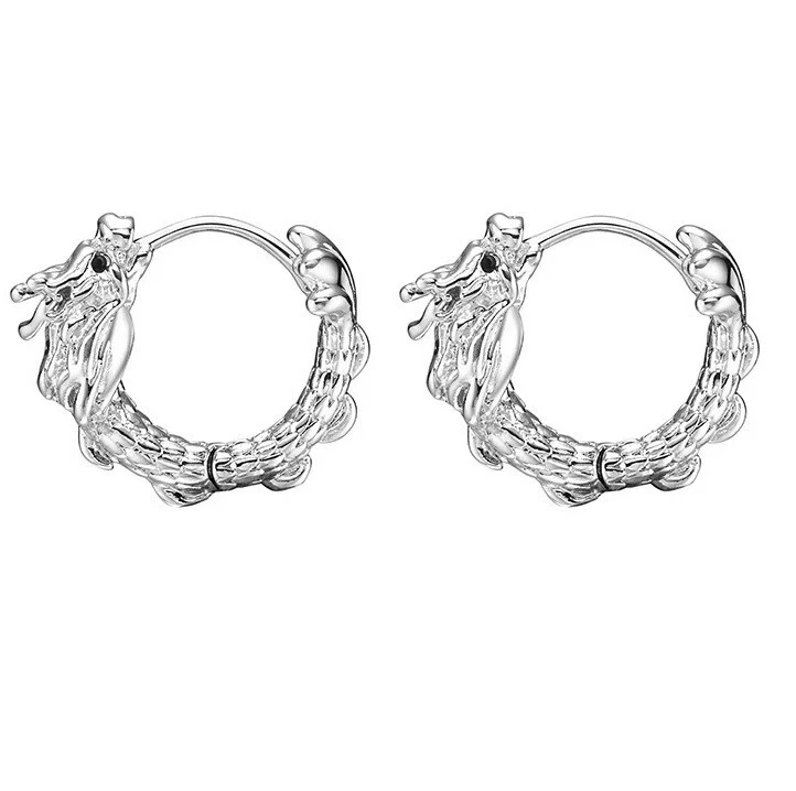 ORECCHINI UOMO DONNA UNISEX CERCHIO DRAGO RAME COLORE ARGENTO - Immagine 1 di 4