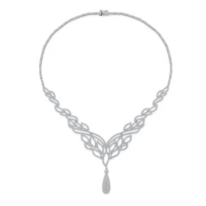 Art Deco Leaf Collar Necklace with Teardrop CZ Silver Plated for Weddings Proms - Picture 1 of 5