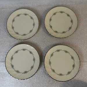 Lenox Musette 4 Bread Plates 6 1/4 Swirled Grey Flowers Green Leaves - Picture 1 of 9
