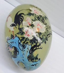 Huevos de piedra de jade chino pintados a mano de colección tostador y flores diseño huevo 2,5" - Imagen 1 de 7