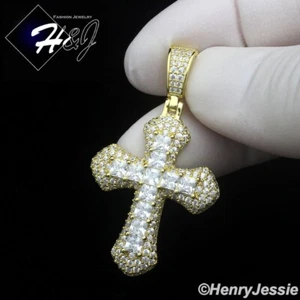 MEN 925 STERLING SILVER ICY BLING BAGUETTE CZ GOLD PLATED 3D CROSS PENDANT*GP474 - Picture 1 of 4
