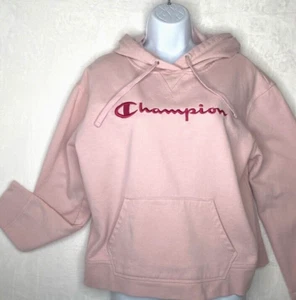 Champion Script Logo Embroidered Hoodie Pink Long Sleeve Youth Large 0003 - Picture 1 of 9