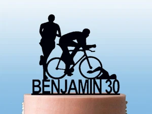 Male Triathlon Athletics Sports Personalised Celebration Cake Topper- Acrylic - Picture 1 of 2