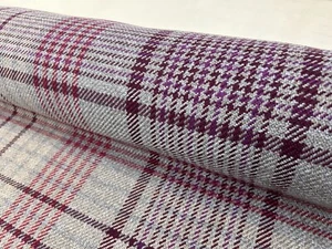 NEXT WOOL CHECK UPHOLSTERY TARTAN FABRIC 140 CMS WIDE fire retardant raspberry - Picture 1 of 8