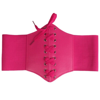 Women Strap Elastic Wide Waistband Corset Solid Faux Leather Cinch Tassel Belt - Image 1 of 4