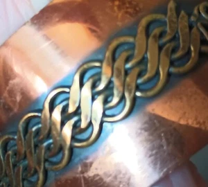 vintage copper n brass cuff bracelet braid ornate design - Picture 1 of 12