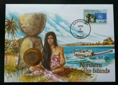 [SJ] USA Northern Mariana Islands 1994 Beach Coconut Tree FDC (coin cover) - Image 1 of 4