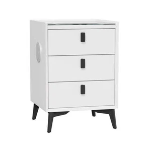 Oikiture Smart Bedside Table Wireless Charging LED 3 Drawers White - Picture 1 of 8