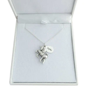 Unicornio Collar Personalizado, Grabado, 925 Cadena de Plata, Cualquier Nombre - Imagen 1 de 11