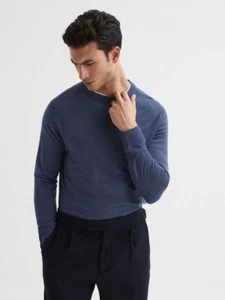 REISS Tinto Merino Silk Knitted Jumper Top in Airforce Blue Size XS - Picture 1 of 6