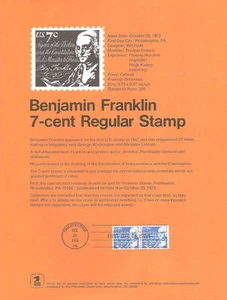 #7214 7c Benjamin Franklin #1393D Souvenir Page - Picture 1 of 1