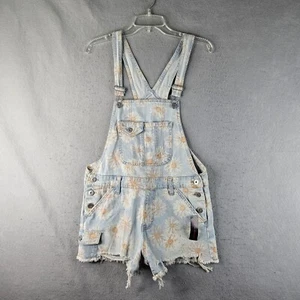 NoBo No Boundaries Overall Jean Shorts Womens Juniors Medium 7 to 9 Blue Floral - Picture 1 of 10