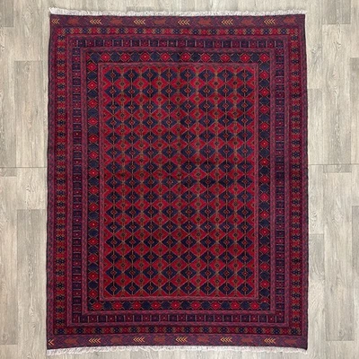 202 x 156cm Vintage Handmade Afghan Carpet Mushwani Red Fine Oriental Wool Rug - Image 1 of 4