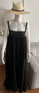 J Crew Black Regenerative Cotton Embroidery Poplin Boho Cottage Maxi Dress XXL - Picture 1 of 13