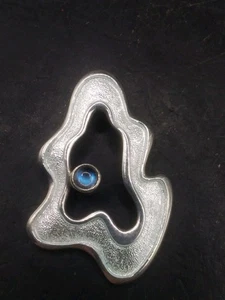 Rare Large Sterling Silver Sheila Fleet Blue Enamel Moonstone Rock pools Pendant - Picture 1 of 7