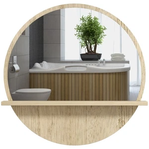 kleankin Round Mirror for Wall Makeup Mirror with Shelf Natural Wood Effect - Picture 1 of 11