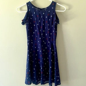Tommy Hilfiger Girls Size 10 Dress Red White Blue Cold Shoulder W Bow - Picture 1 of 6