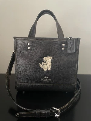 COACH Dog Dempsey 22 Crossbody Tote Bag Happy Dog Embossed Black Leather/ Silver - Image 1 of 4