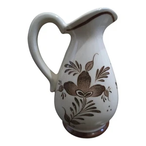 Jarra Crema 4.5" Vintage Cerámica Marrón Patrón Sobre Blanco Cottagecore Farmhous - Imagen 1 de 7