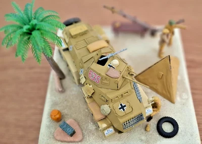 Diorama " North Africa Camp " - Sd.Kfz.231 - 1/35 TAMIYA w/3 figures on base - Image 1 of 4
