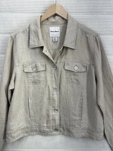 Tommy Bahama Women’s Beige Two Palms Metallic Shimmer Jacket Linen Size L - Picture 1 of 15